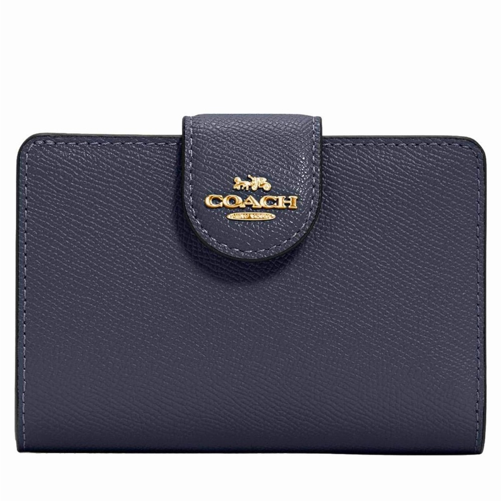 COACH Medium Leather Corner Zip Wallet in Midnight / navy blue